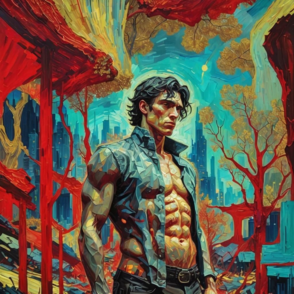 Surreal Post-Apocalyptic Deity in Van Gogh Style