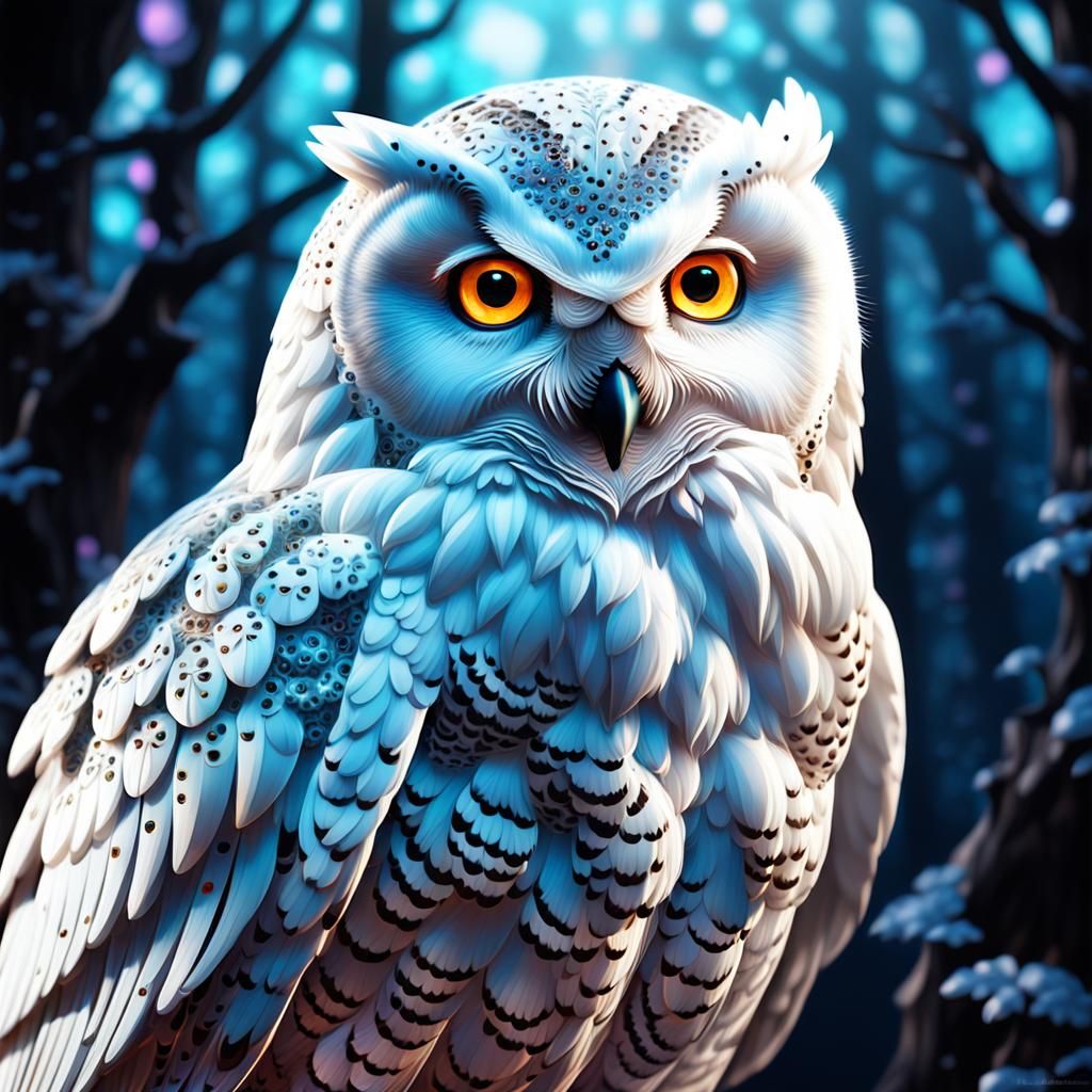 Luminous Crystal Owl: Fantasy CGI Artwork