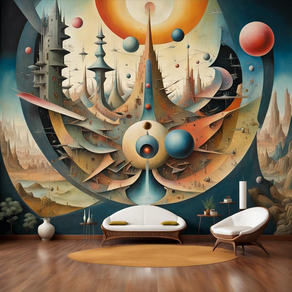 Elegant Sci-Fi Mural in Art Deco Style