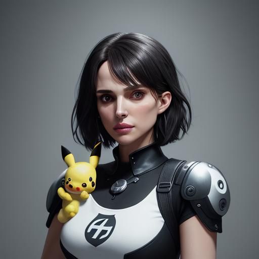 Edgy Girl with Pikachu in Stark White Room