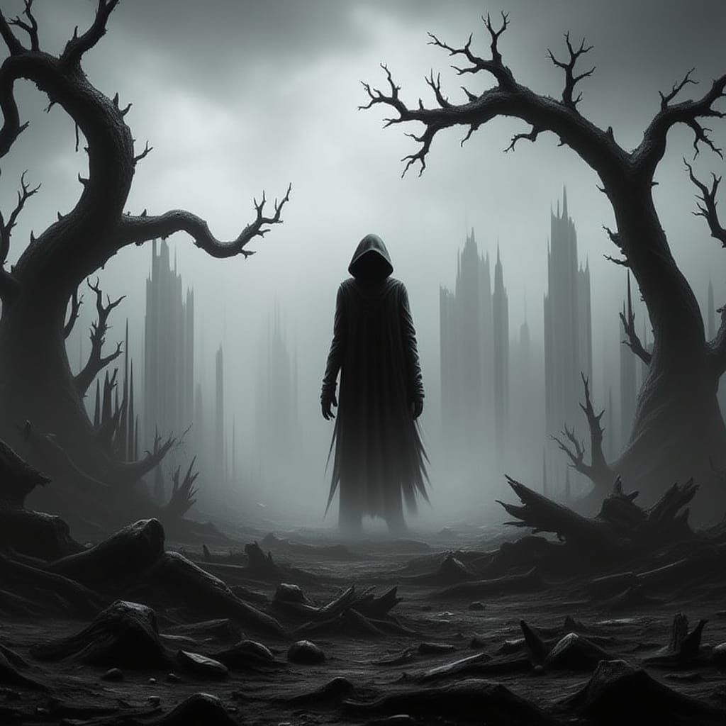 Spectral Figure in Ruined City Digital Painting