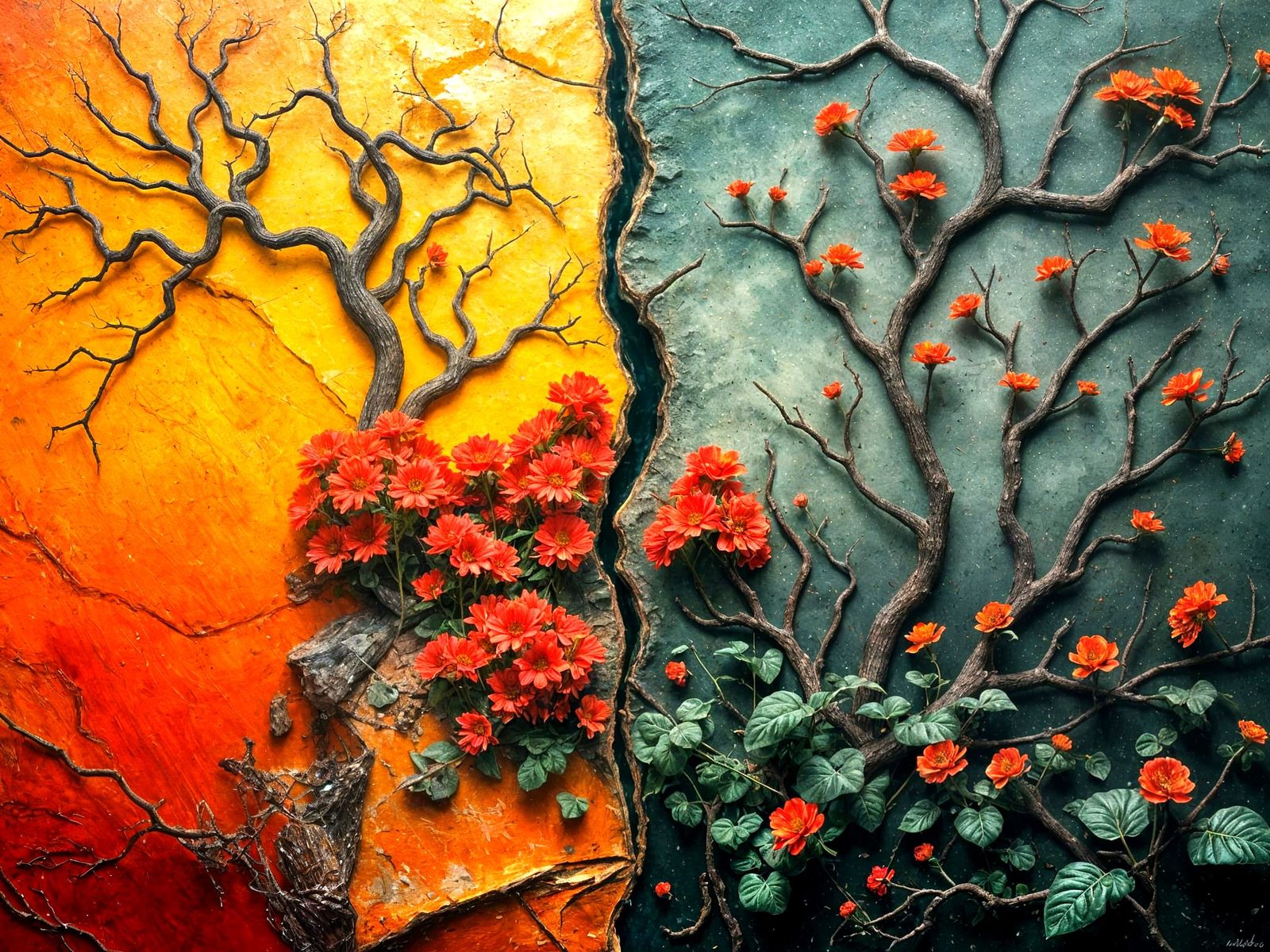 Surrealist Masterpiece with Contrasting Realms