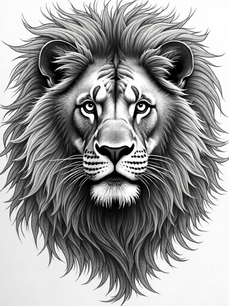 Abstract Lion Fractal with Zentangle Patterns