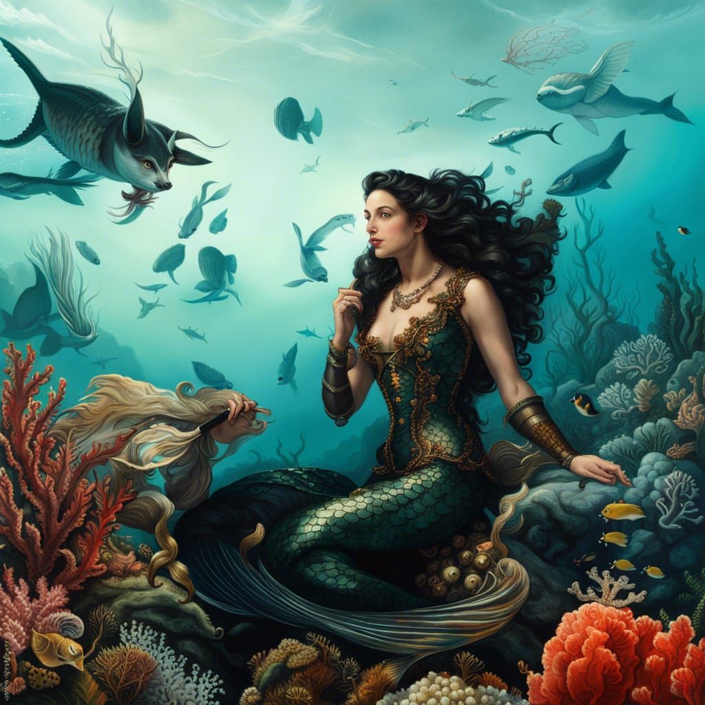 Hyperrealistic Mermaid in Fantasy Painting Style