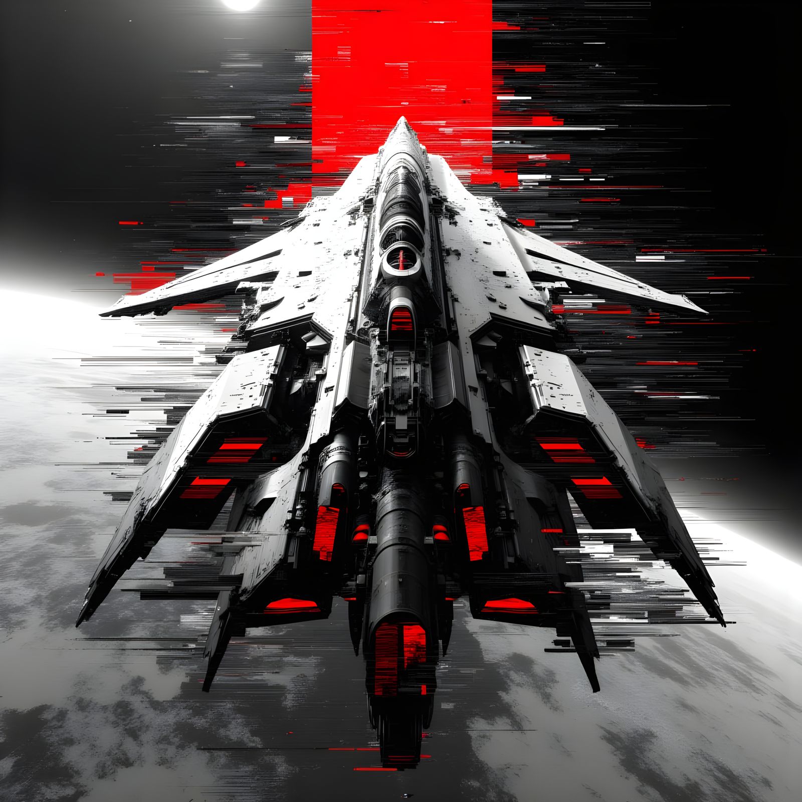 Massive Spaceship Orbiting Earth in Cyberpunk Style