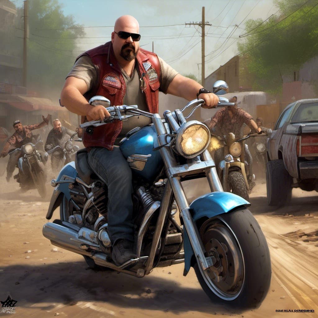 Outlaw Biker in Psychedelic Retrofuturism Art