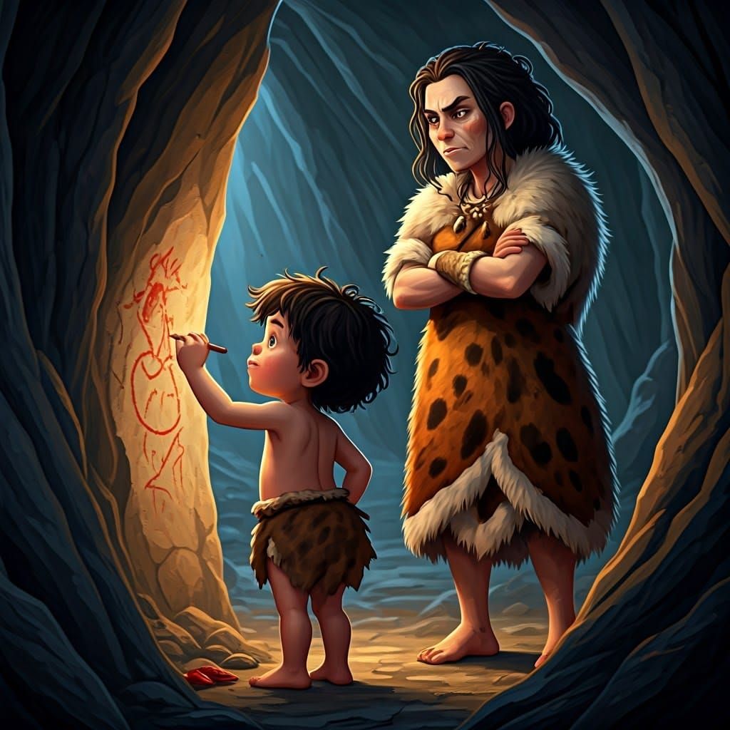 Prehistoric Cave Child Doodles Anime Cartoons