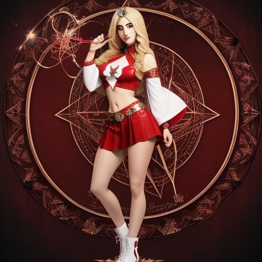 Persian-Canadian Sorceress Casting Spell with Maple Leaf Pen...