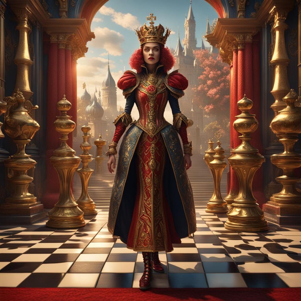 Red Queen and Golden King Chessboard Art