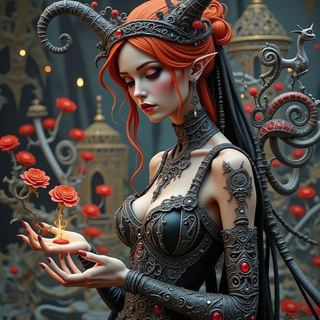 Fiery Fairy Witch Summons Ethereal Presence in 3D Anime Art