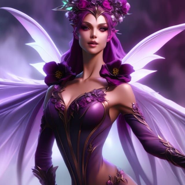 Enchanted Violet Fairy Portrait in Art Nouveau Style