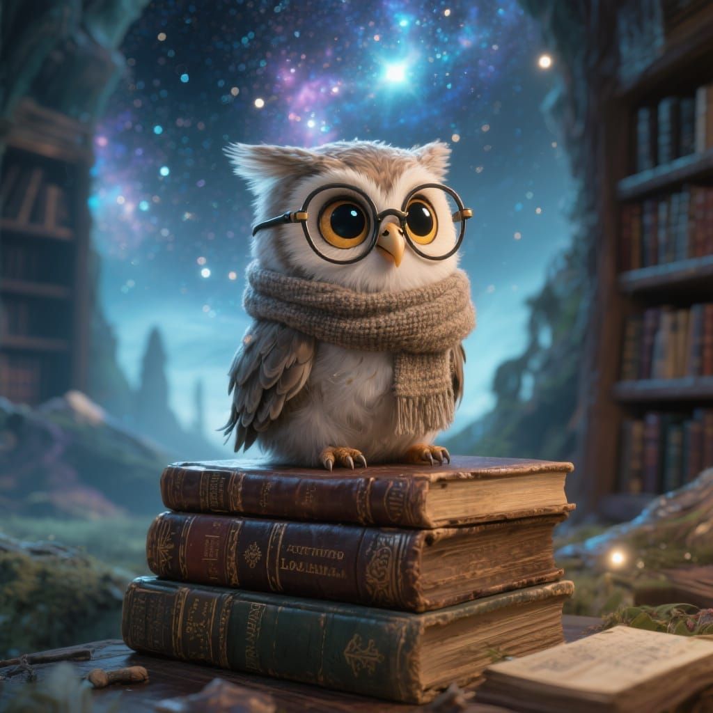Library Owl Creature in Magical Setting