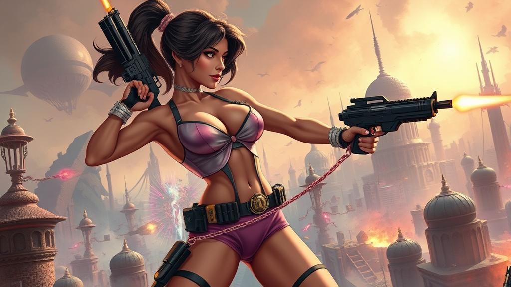 Gun-Toting Temptress in Retro-Futuristic Sci-Fi Battle