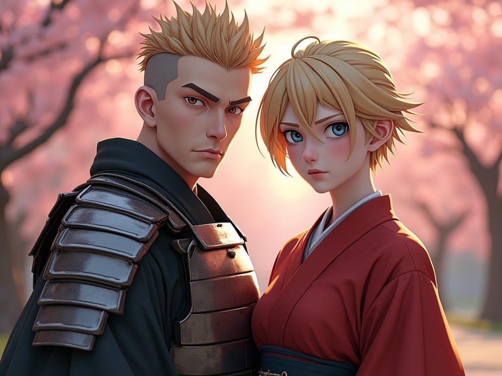 Serene Kyoto Couple in Traditional Attire