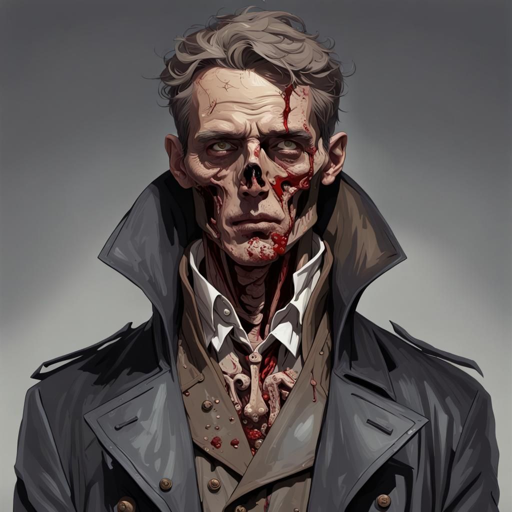 Decomposing Zombie Soldier Portrait in Hyperdetailed Digital...