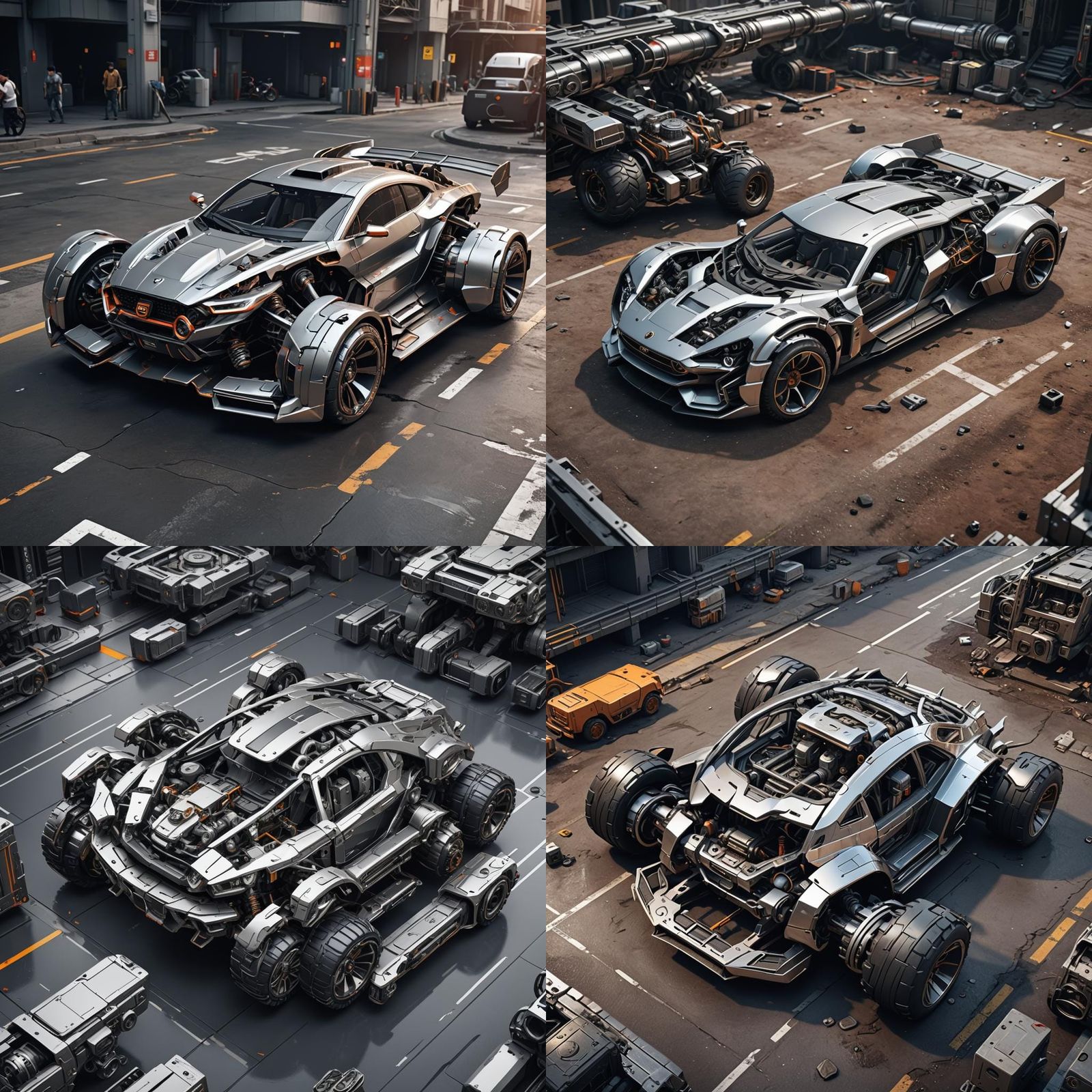 Futuristic Car Technical Drawing in Sci-Fi Style