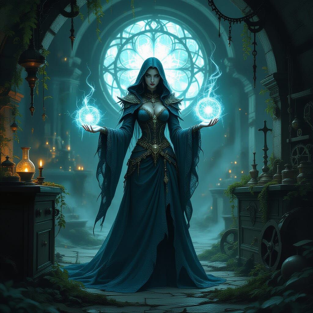 Spectral High Elf Sorceress in Dark Fantasy Lab