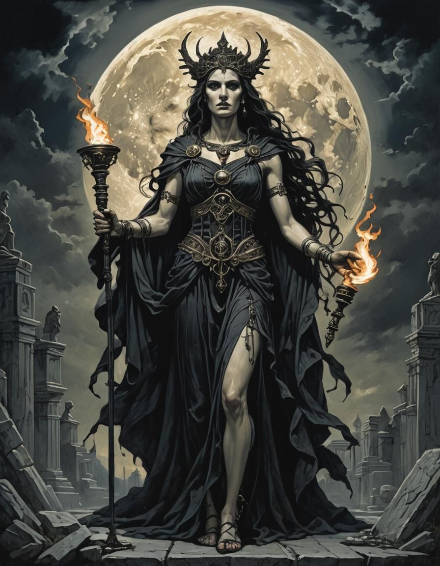 Gothic Hekate with Torch and Keys