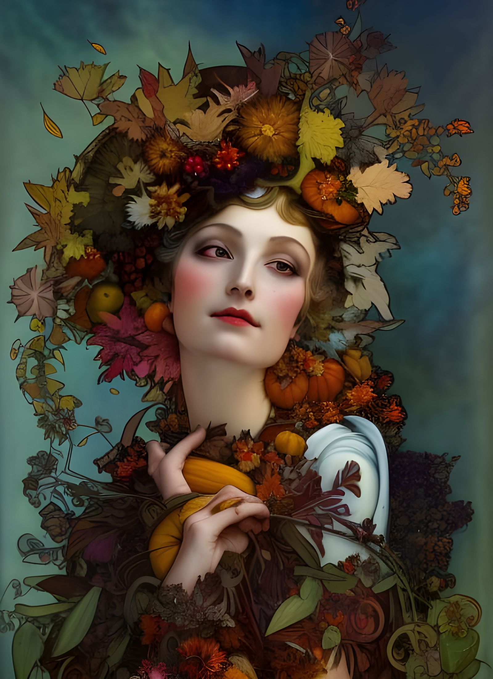 Thanksgiving Goddess in Art Nouveau Style