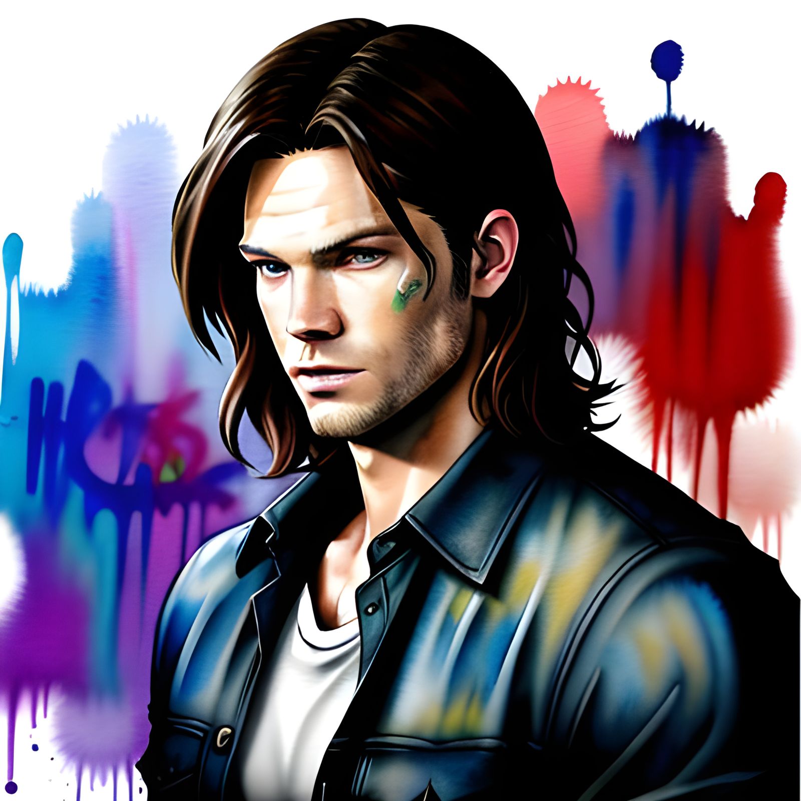 Watercolor Graffiti Art Portrait in Supernatural Style