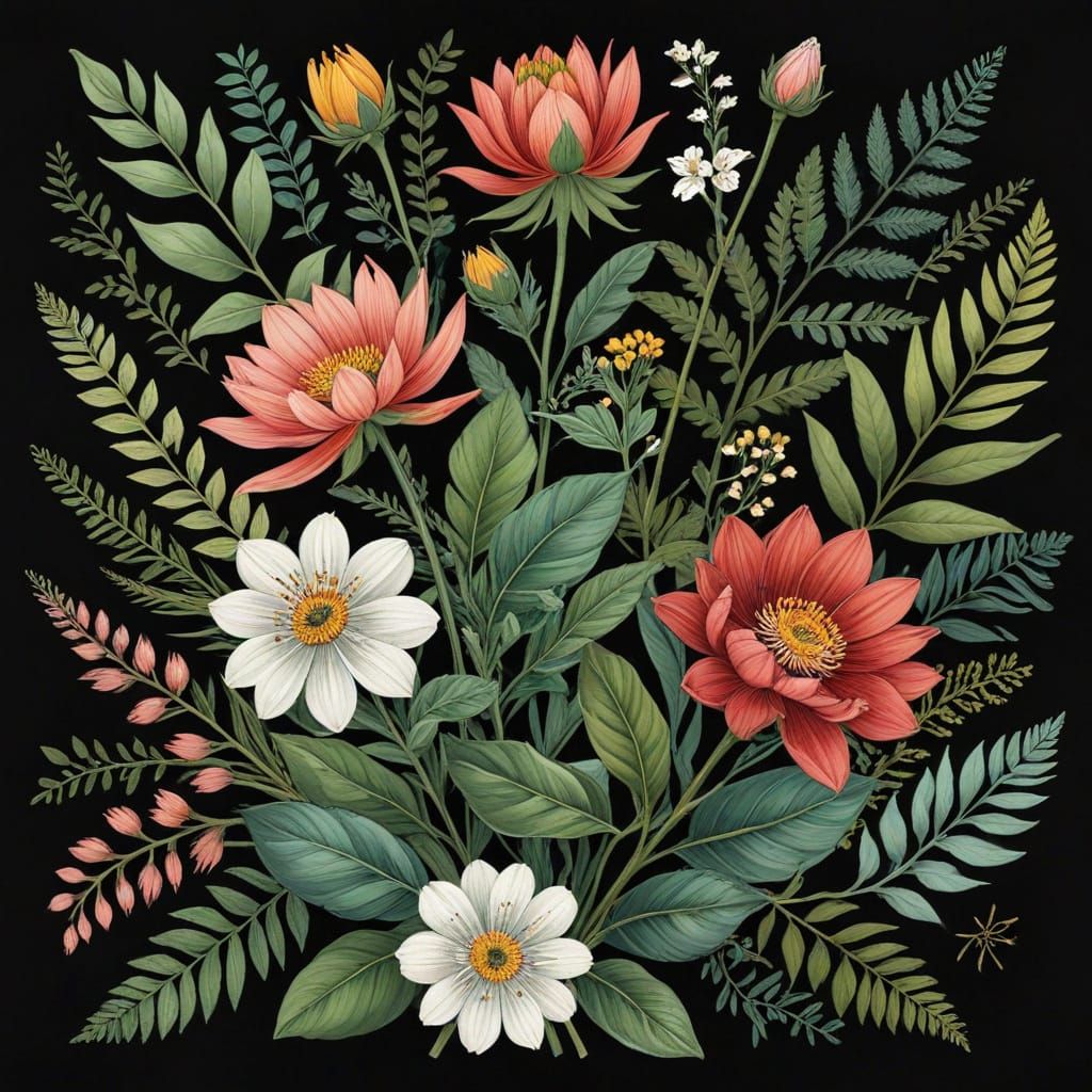 Boho Botanical Flower Art Composition