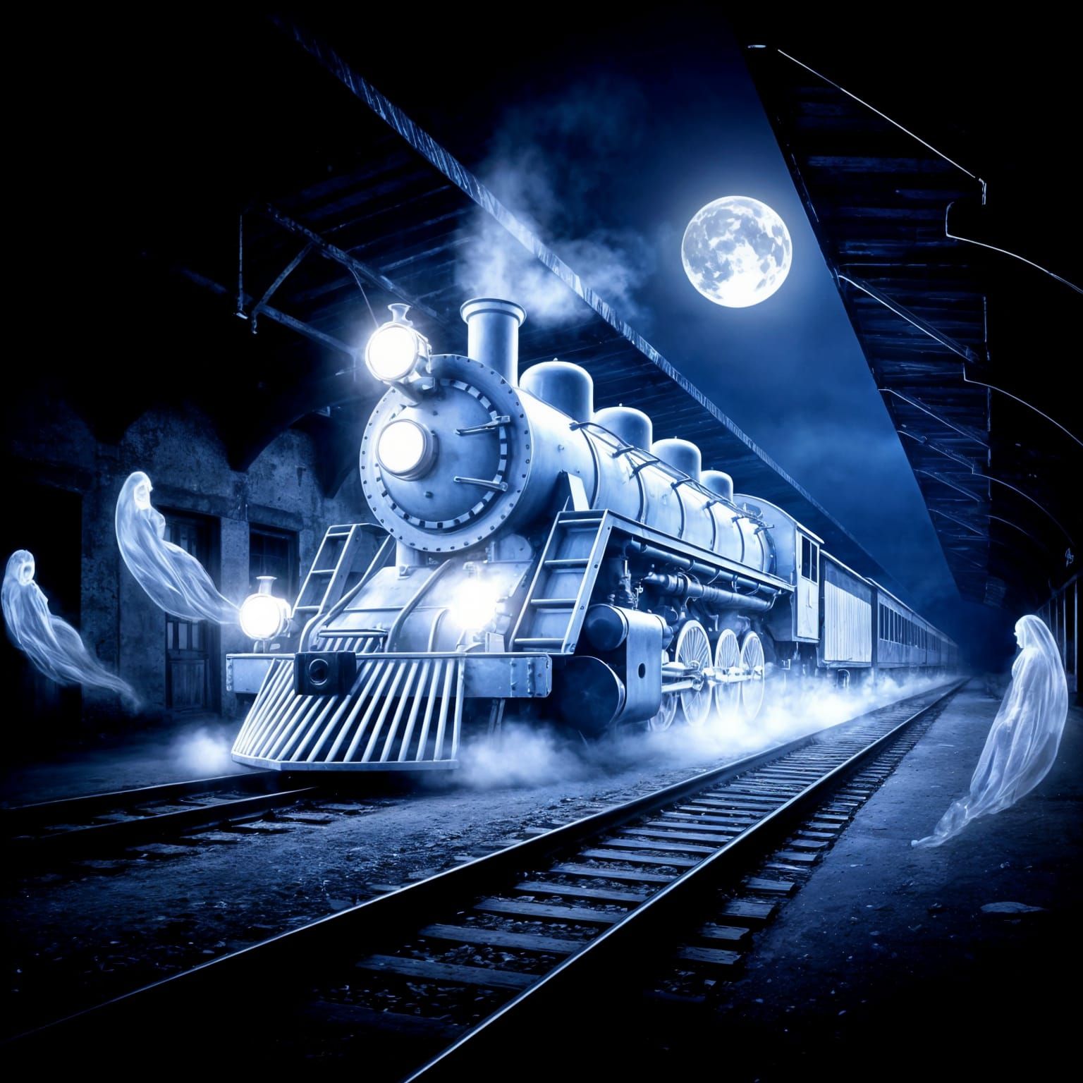 Ghostly Steam Locomotive in Ethereal Abandonment