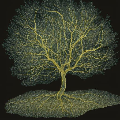 Vibrant Tree Silhouette with Double Exposure Effect