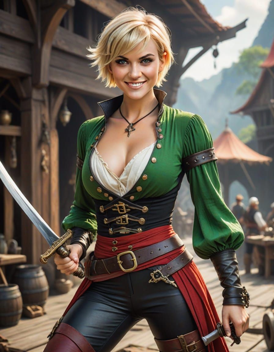 Sultry Pirate Maiden Wields Cutlass in Swashbuckling Fantasy