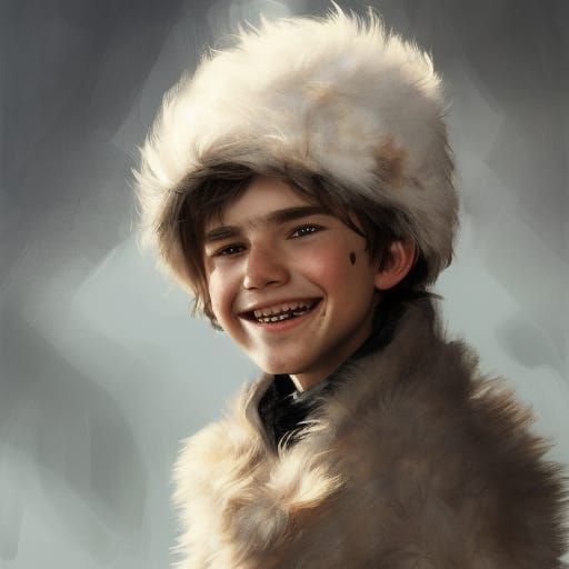 Ice Boy Portrait in Fur Coat, Art Nouveau Style