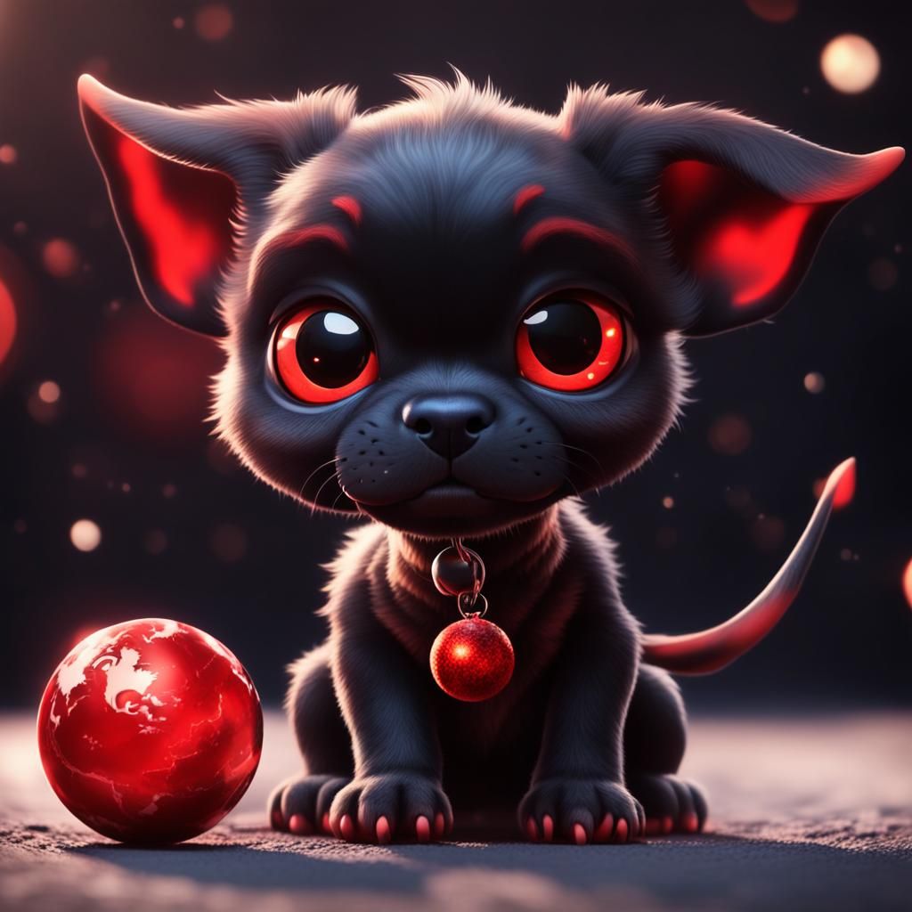 Cute Hellhound Puppy in Pixar Animation Style