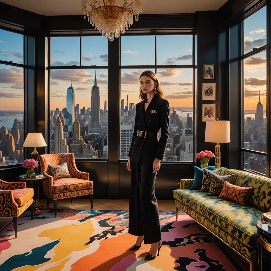 Luxurious Manhattan Penthouse with Elegant Teenage Girl