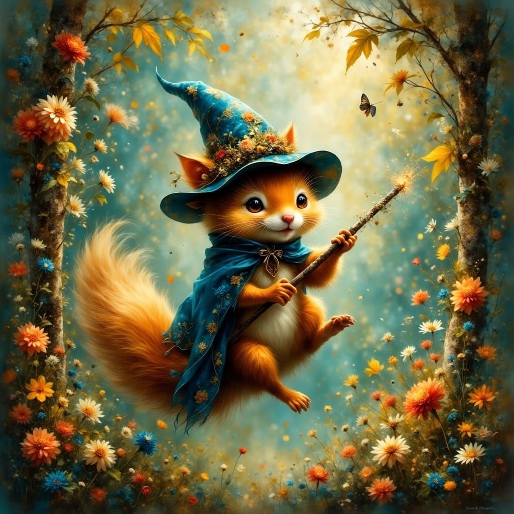 Squirrel Spellcaster in Hyperrealistic Splash Art Style