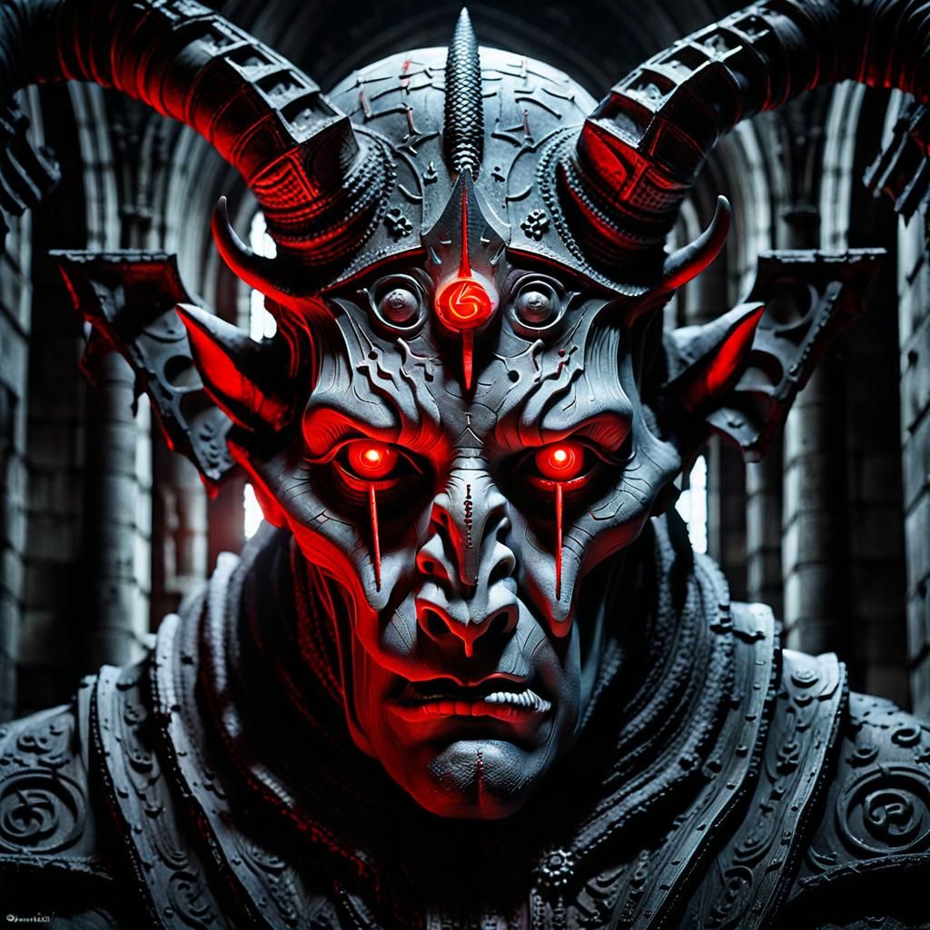 Gothic Surrealism: Horned Figure in Abandoned Cathedral