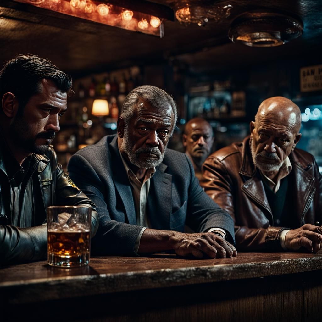 Photorealistic Bartender in Dive Bar Serving Whiskey