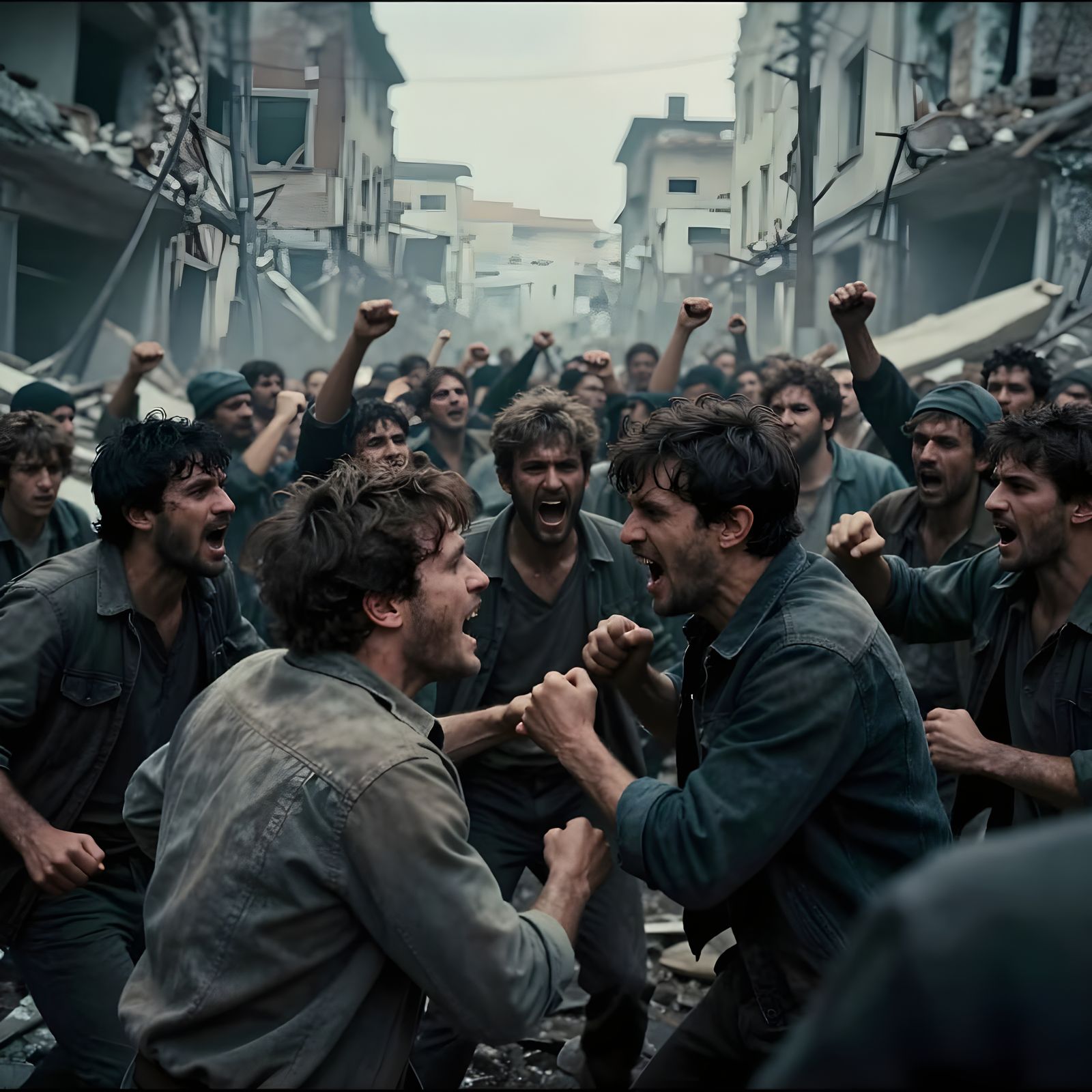 Epic Civil War Scene in Destroyed Environment