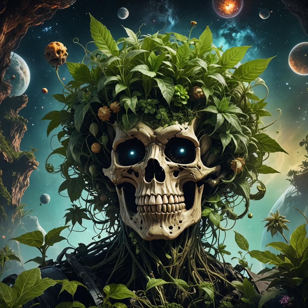 Jack Skellington's Head with Cannabis Plant in Space