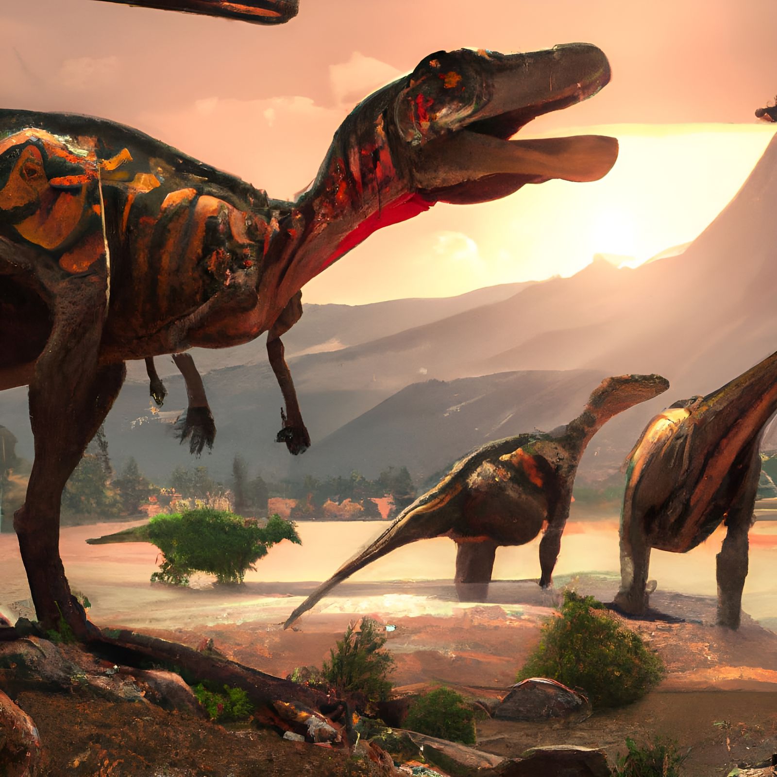 Hyperdetailed Prehistoric Landscape with Dinosaurs