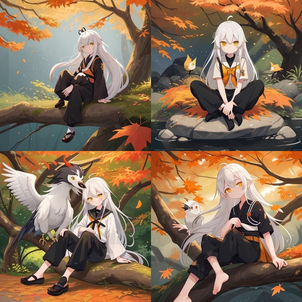 Boy with Crane in Japanese Fantasy Art