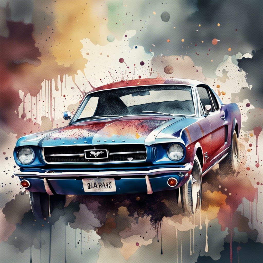 Watercolor 1964 Ford Mustang Digital Painting