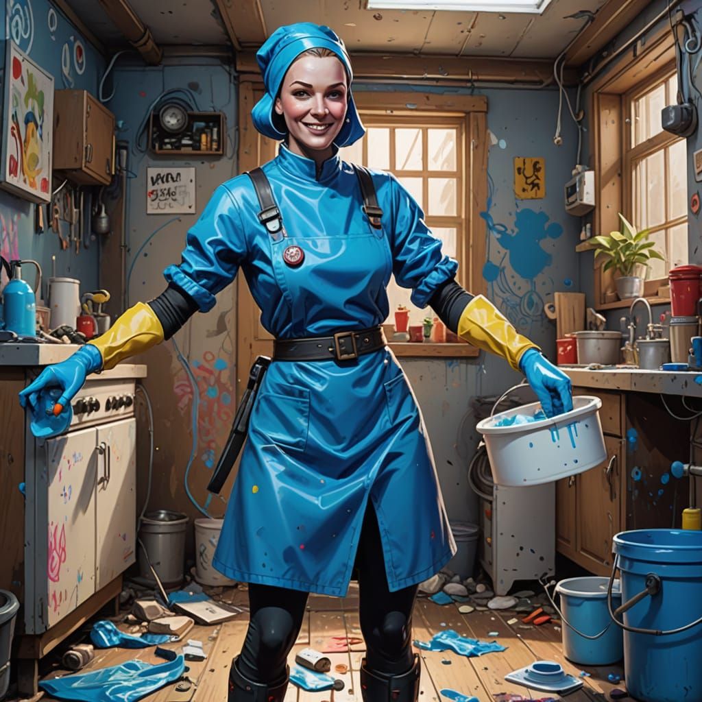 Karlach as Cheerful Android Cleaning Lady in Futuristic Hous...