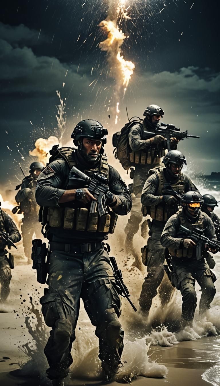 Navy Seals Storming Beach in Tactical Realism