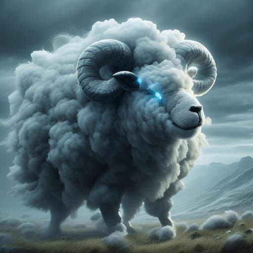 Dreamy Sheep Cloudscape in Maximalist Digital Matte Style