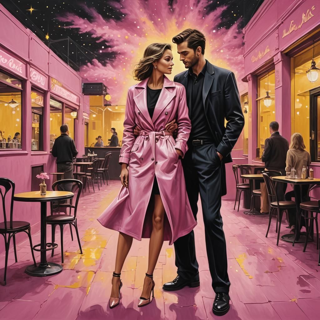 Romantic Airbrush Illustration of Loving Couple in Oil Paint