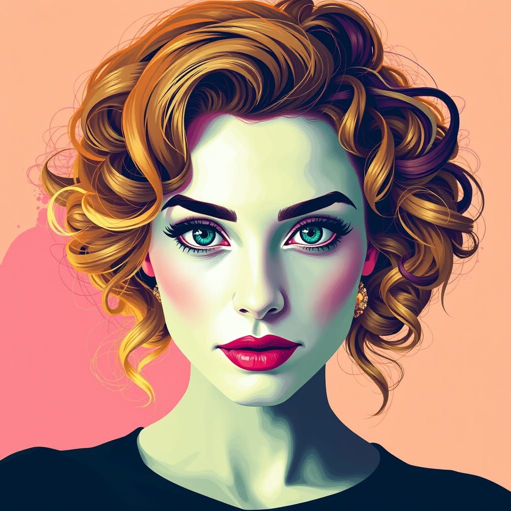 Whimsical Pop Art Portrait in Bauhaus Style