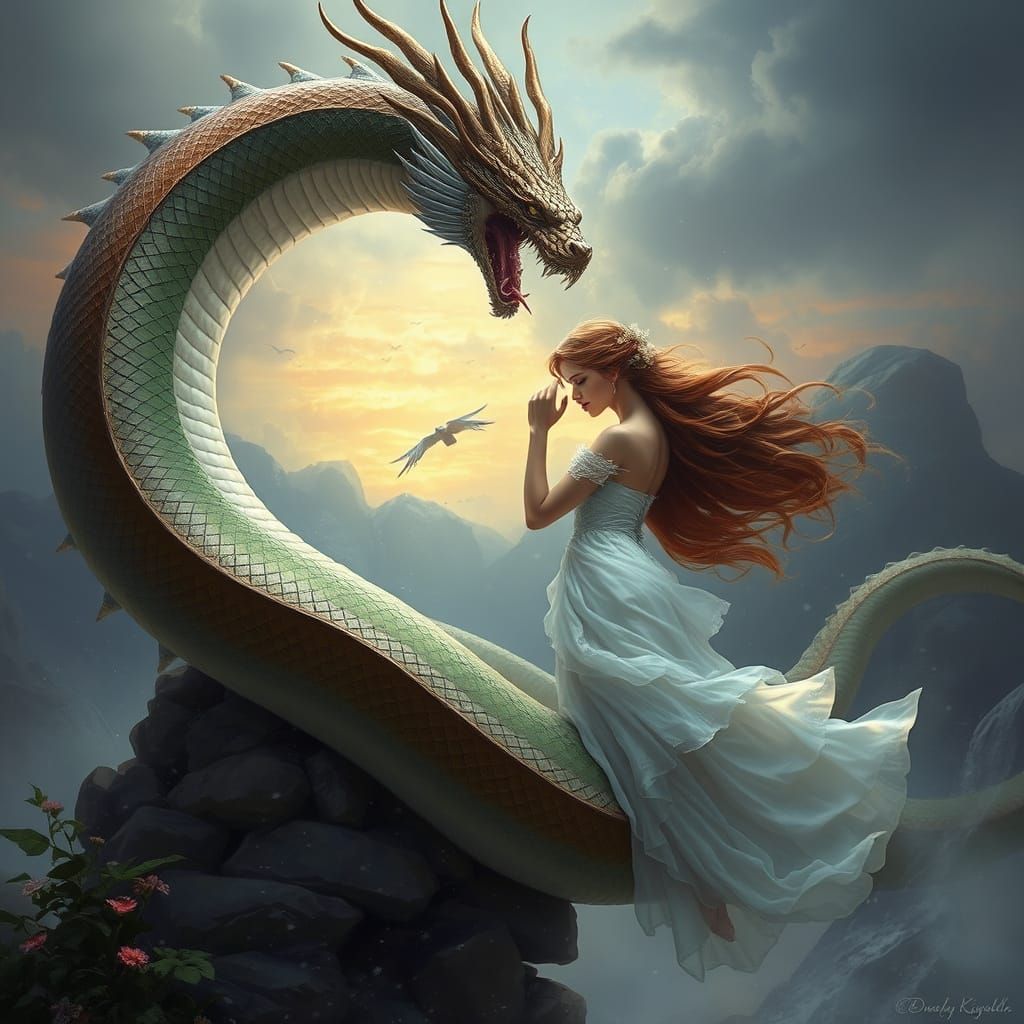 Ethereal Fantasy Figure of Snake-Human Seduction