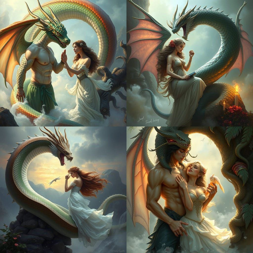 Seductive Naga in Ethereal Fantasy Setting