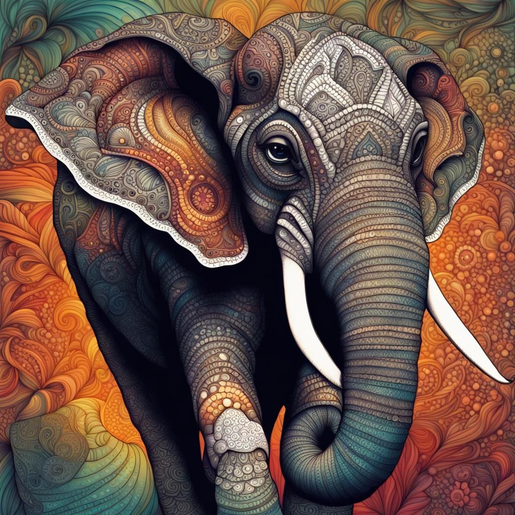 Intricate Zentangle Elephant in Hyperrealistic Style