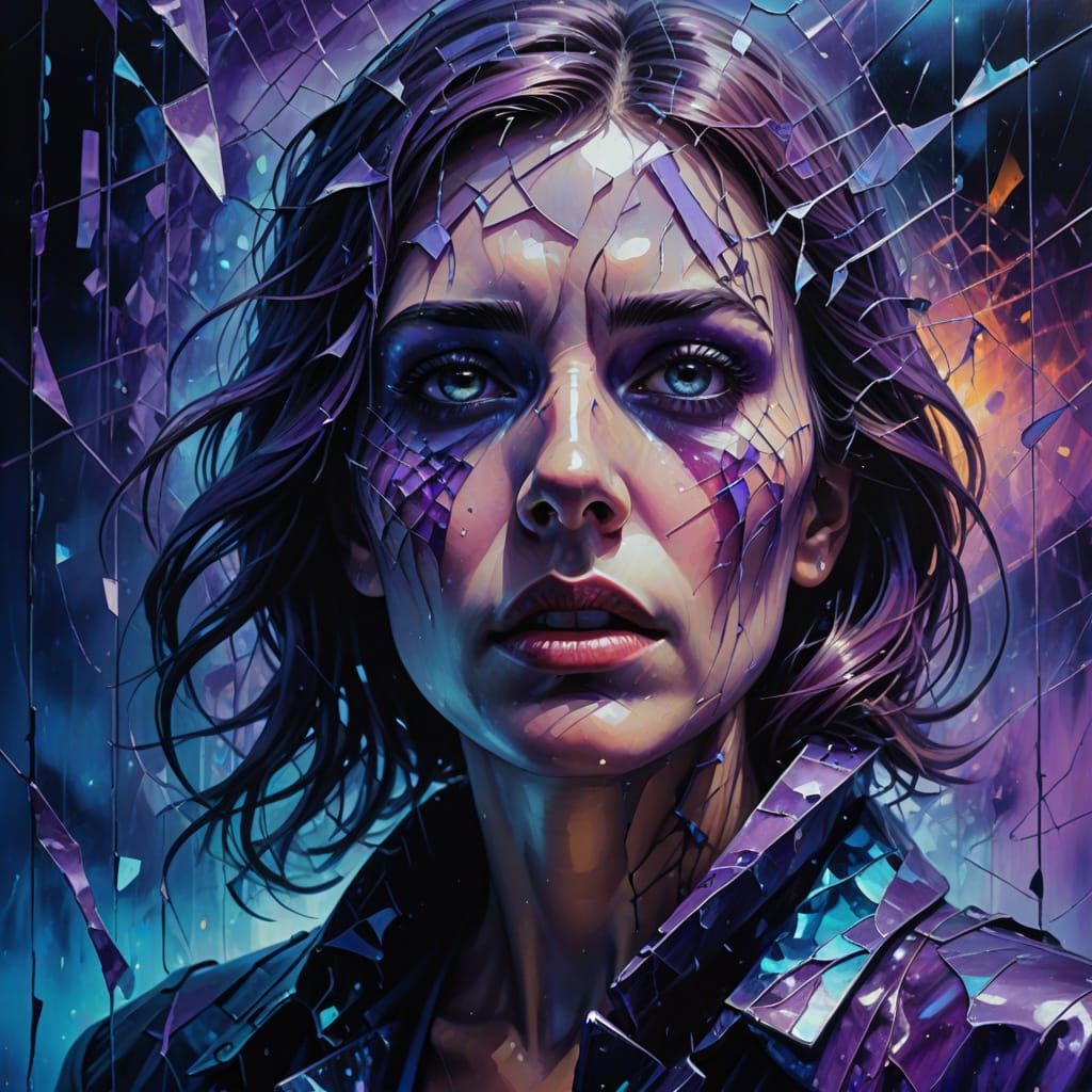 Surreal Woman Trapped: Vibrant Oil Painting