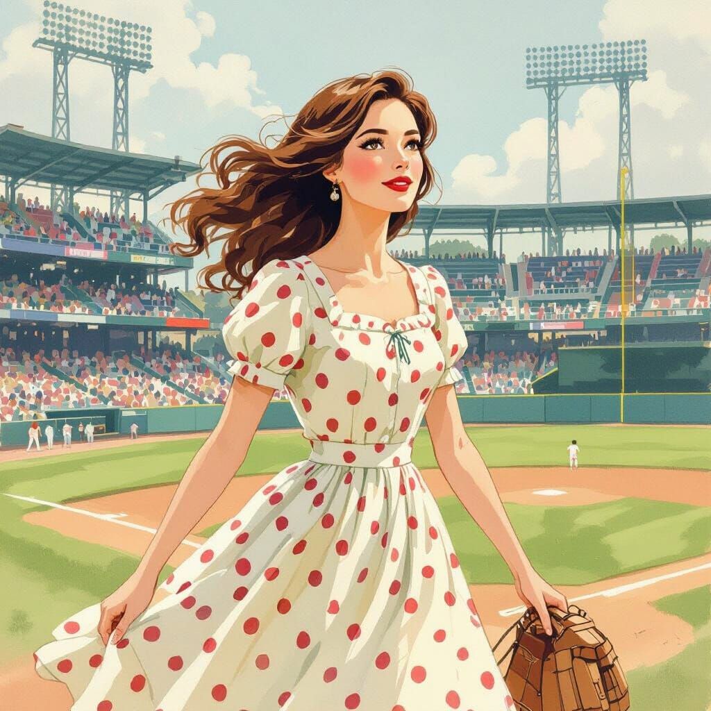 Vintage Woman in Baseball Stadium: Beatrix Potter Style
