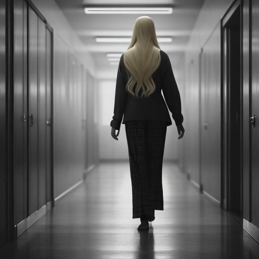 Girl in Pajamas Walks School Hallway